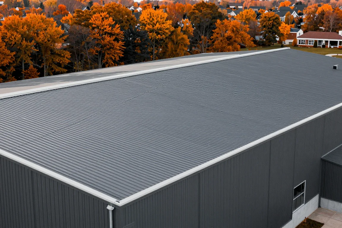 Illustrative standing-seam metal roof on an industrial building